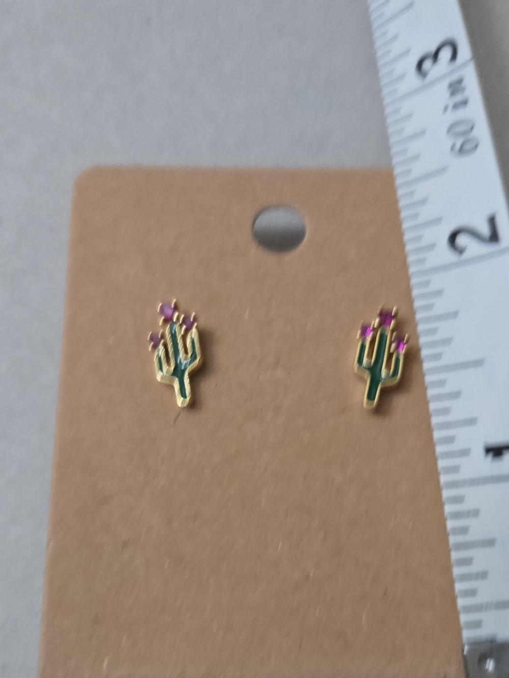 Tai Gold Cactus Stud Earrings with Green and Pink Accents